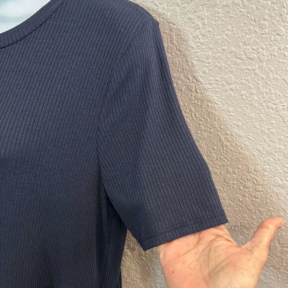 #480 n/t navy blue short sleeve ruffle hem dress size large - Picture 4 of 13